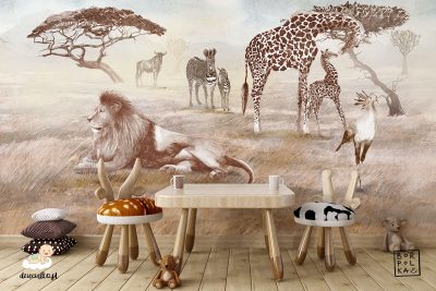 afrykańskie zwierzęta na sawannie – fototapeta