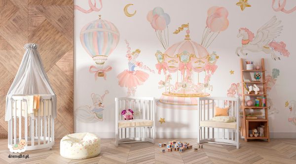 Kolekcja akwareli: łabędzie, jednorożce, konie, księżniczka baletnica - fototapeta dla dzieci