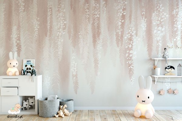 Tapeta do pokoju dziewczynki, pastelowe kwiaty akacji