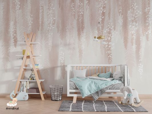 Tapeta do pokoju dziewczynki, pastelowe kwiaty akacji