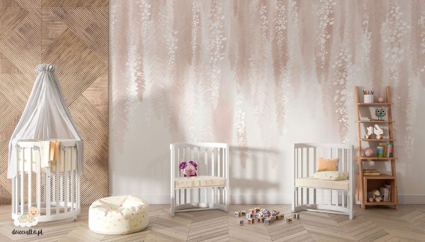 Tapeta do pokoju dziewczynki, pastelowe kwiaty akacji