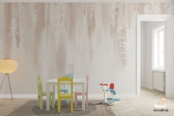 Tapeta do pokoju dziewczynki, pastelowe kwiaty akacji