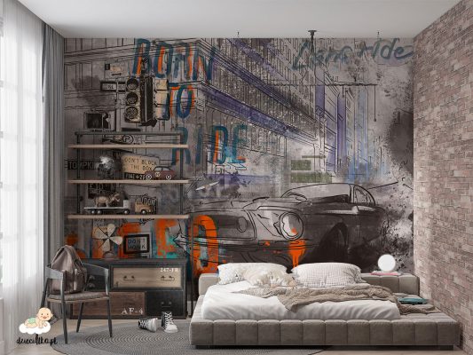 Tapeta, fototapeta, do pokoju młodzieżowego dla chłopca, samochód