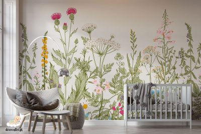 Kolorowe zioła, tapeta do pokoju dziecięcego lub innego wnętrza