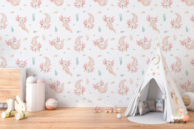 wzór pattern urocze aksolotle na białym tle - fototapeta dla dzieci